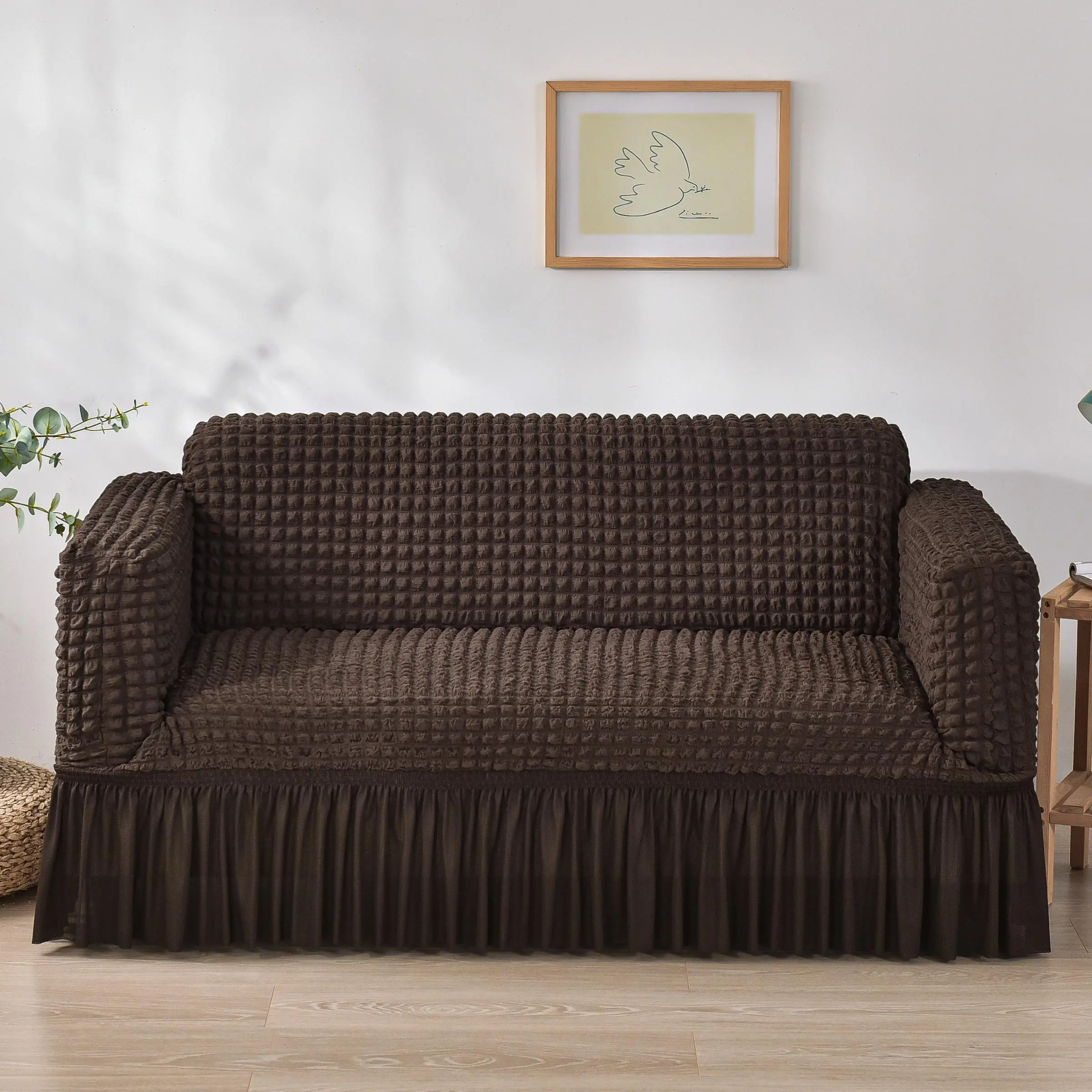 Soft Bubble Textured Sofa Slipcover, Elastic Stretch Bubble Gauze Couch Cover, Stretchable Sofa Cover, Non-Slip Dustproof Furniture Protector for Living Room