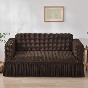Soft Bubble Textured Sofa Slipcover, Elastic Stretch Bubble Gauze Couch Cover, Non-Slip Dustproof Furniture Protector for Living Room