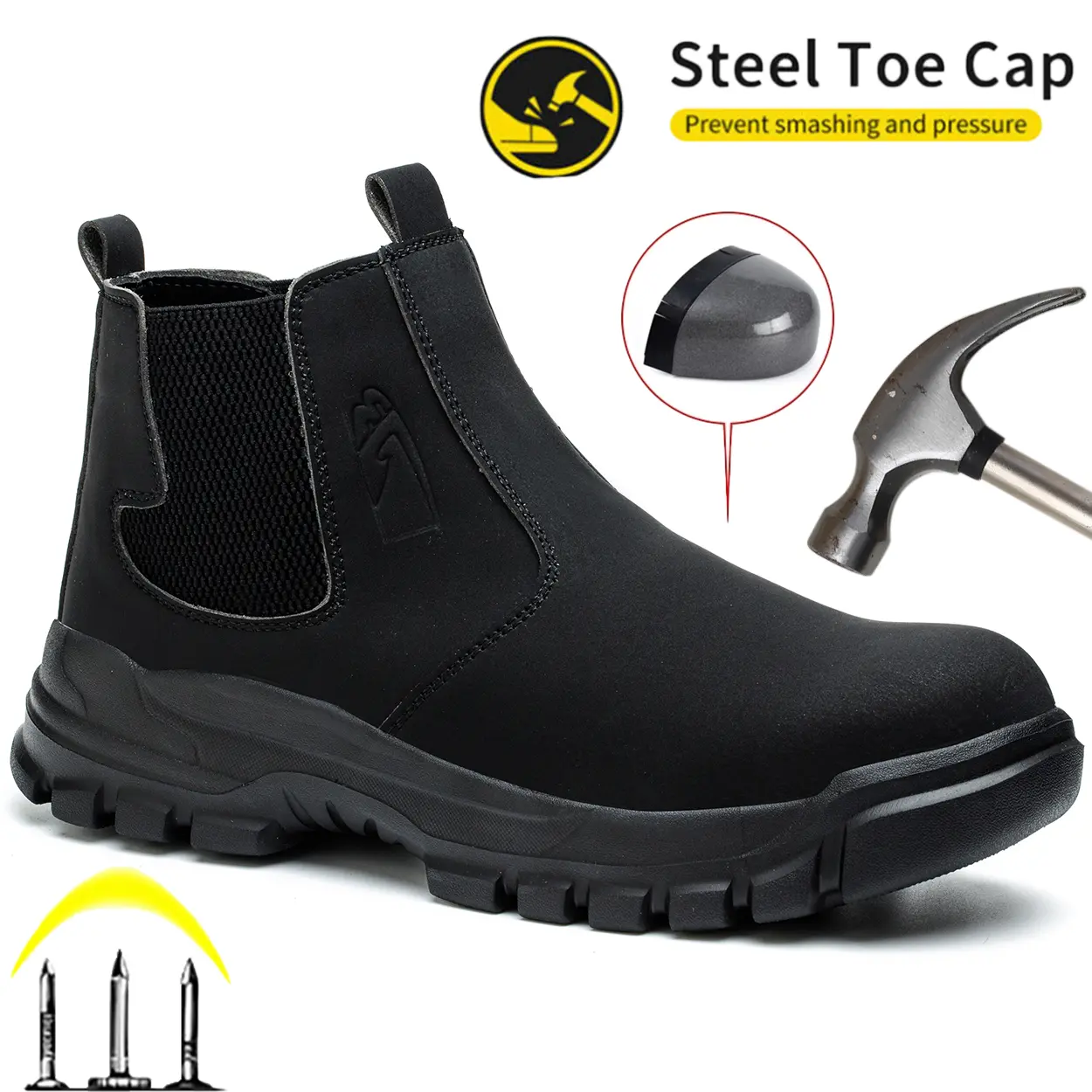 Men's Anti‑Smash Steel Toe Work Safety Boots Lightweight Sturdy Durable Labor Safety Shoes Anti‑Puncture Protective Work Footwear for Construction Warehouse Factory Outdoor Working Scenarios