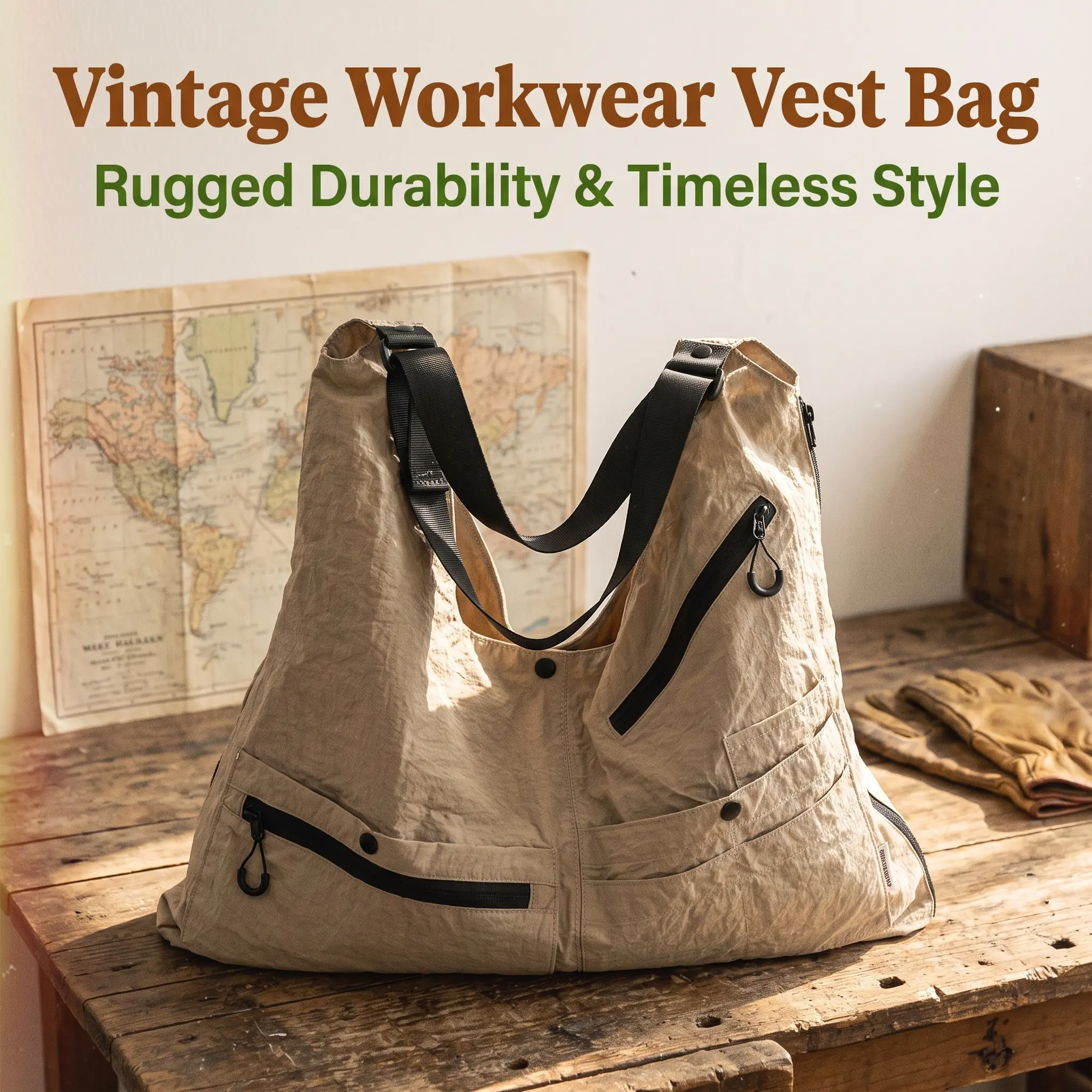 Oversized Multi-Pocket Utility Cargo Shoulder Bag Water Resistant Lightweight Nylon Slouchy Tote Bag Adjustable Strap Casual Travel Commute Crossbody Bag For Men Women Aesthetic Streetwear Workwear