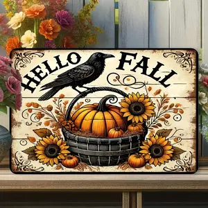 Fall Foliage Retro Style Iron Sign - Autumn Pumpkin And Sunflower Wall Art for Home, Cafe, Garage Decoration - Rustic Metal Plaque for Restaurant - 20X30 Cm (8X12 In), 1 Pack Palette&Wall Vintage Tin Sign Vintage Humor Metal Sign Vintage Highland Tin Sign