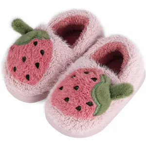 KF5-SOC029 Girls Cute Cartoon Slippers with Memory Foam Kids Plush Warm Winter House Shoes