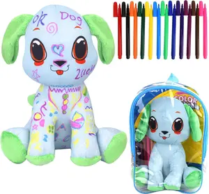 Green Puppy Coloring Plush Toy with 12 Washable Markers | DIY Doodle Stuffed Animals for Girls & Boys Ages 4-6 | Arts & Crafts Soft Stitch Stuff Toy | Fun Birthday Gift for Kids | Safe Washable & Reusable Stuffed Animal (Perfect for Little Artists!)