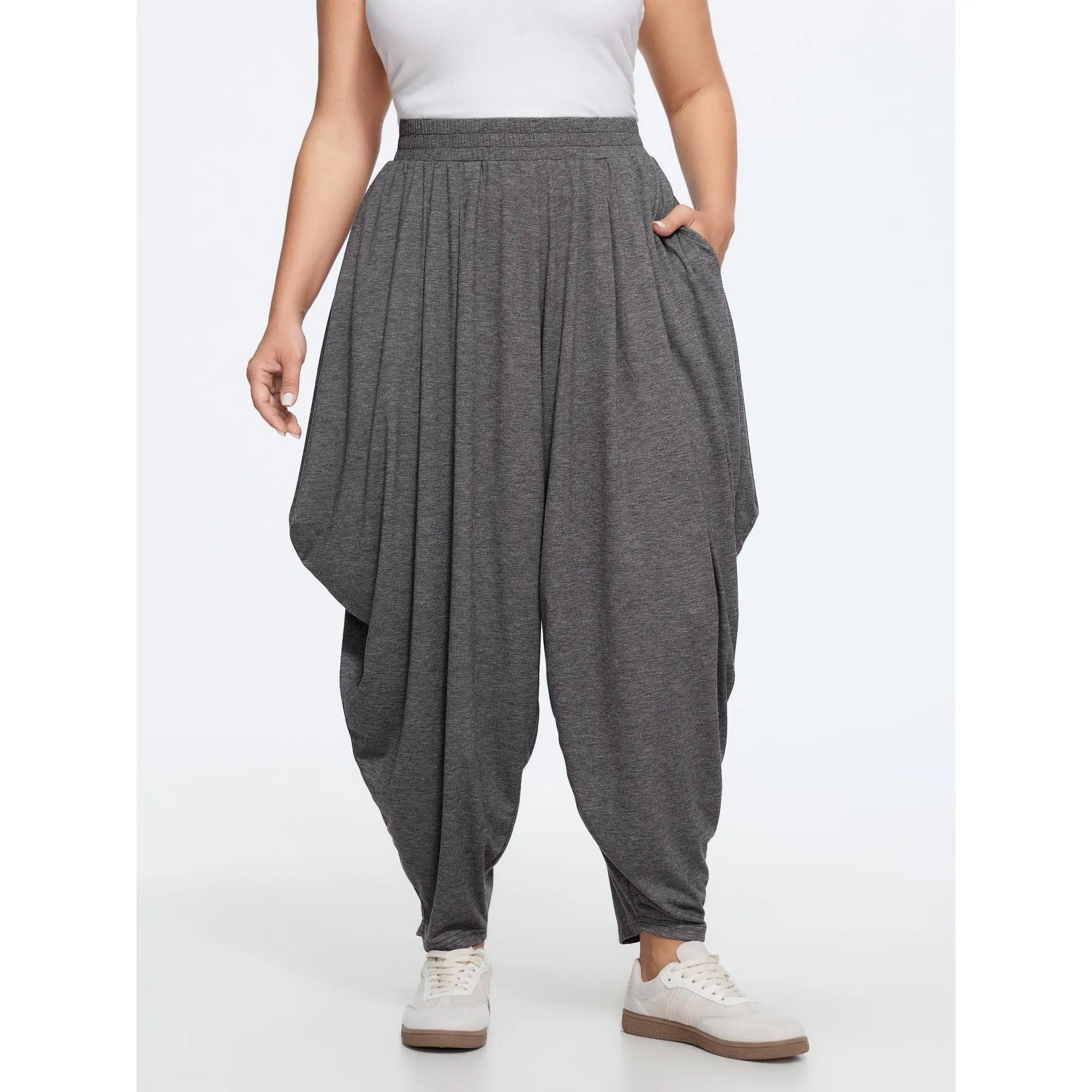 BLOOMCHIC Plus Size Supersoft Heather Loose Drape Harem Jogger Pants[M-6X] 2026 Summerfinds