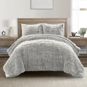 Lush Decor Emma Cozy Ultra Soft Two Tone Faux Fur Comforter Set with Matching Pillow Shams for Year Round Comfort and Eclectic Style - Beddingset