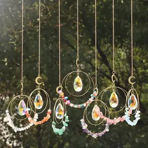 Crystal Suncatcher Circel Amethyst Hanging Crystals Stone Rainbow Maker Light Catcher Window Garden Ornaments Outdoor Decor Gift
