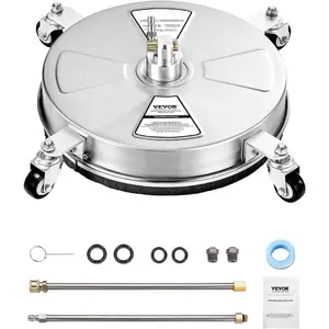 VEVOR 21 Pressure Washer Surface Cleaner, Stainless Steel Pressure Washer Attachments with 4 Wheels, 4500 Max PSI, 3/8 Quick Connector, 2 Spray Nozzles, Dual Handle, for Concrete, Patio, SidewalkVEVOR Super Brand Day