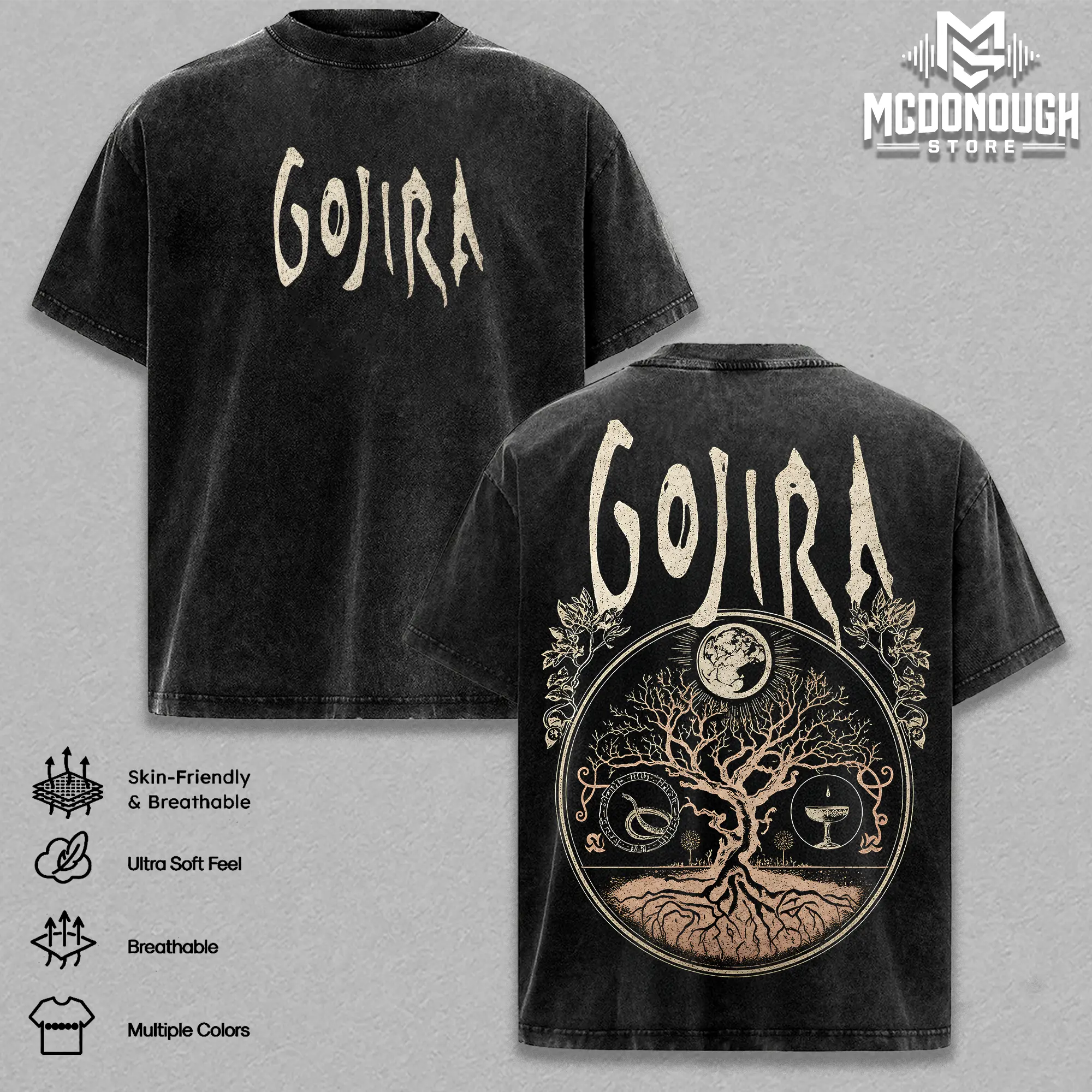 Gojira Graphic T-Shirt, Hoodie, Vintage Washed Oversized Heavyweight Cotton Tee, Double Sided Progressive Death Metal Band Streetwear, Y2K Rock Concert Apparel, Premium Unisex Music Merch Gift for Gojira Fans