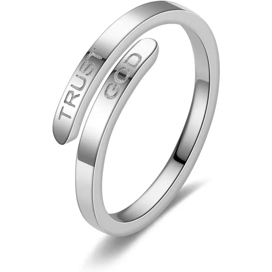 Trust God Ring For Women, Inspirational Ring Engraved TRUST GOD Fashion Stainless Steel Adjustable Religious Faith Rings for Women Men  Gifts