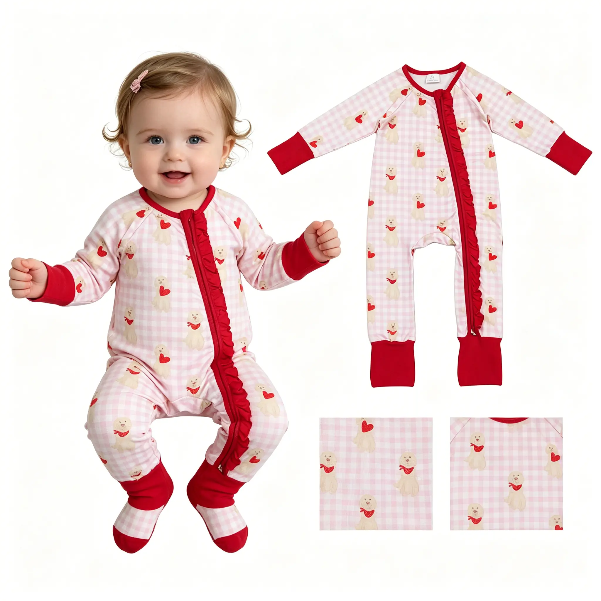 FS Newborn Baby Zip Romper Red Dog Heart Winter Onesie Baby Shower Gift, Baby-Safe Unisex Bodysuits & One-Pieces