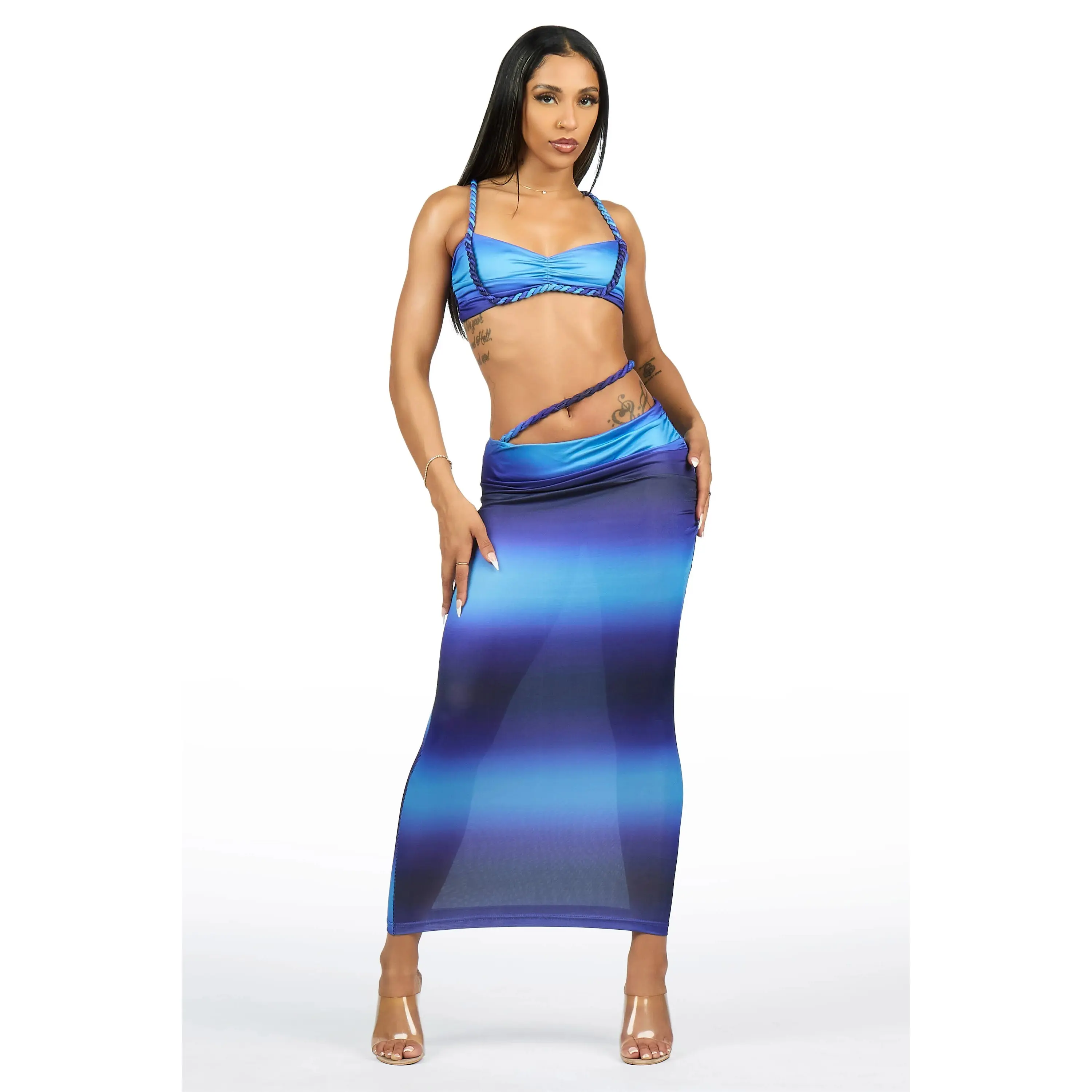 Braid-it Blue 2 Piece Maxi Skirt Set