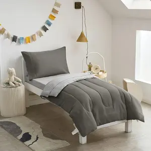 4 Pieces Toddler Bedding Set Soft and Breathable Toddler Sheet Set - Includes Comforter, Flat Sheet, Fitted Sheet and Pillowcase - Dark Gray & Gray