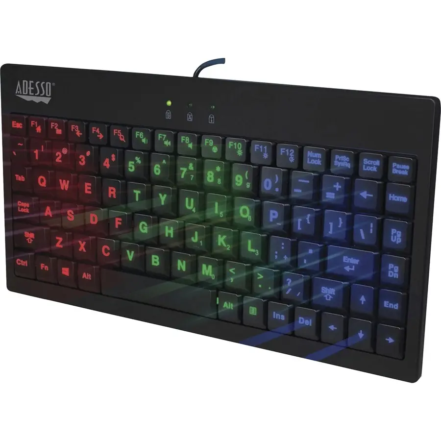 Adesso SlimTouch 110 Mini Keyboard, 3-Color Illumination Feature, Compact Computer Accessory for Office Use