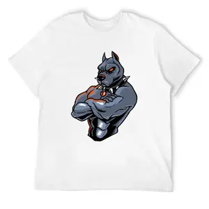 Men's Soft 180gsm Premium Cotton Short-Sleeve Round-Neck T-Shirt - Customized Elastic Breathable Fabric, Muscular Pitbull Gym Mascot Graphic, Casual White Streetwear Top, Deo Merch Frisco Orange Anti Grape Deborah Funny Tee