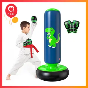 QPAU Inflatable Punching Bag, 48 Inch Stable Inflatable Boxing Bag for 3-6 Kids, Dinosaur Toy & Children's Day Gifts for Boys and Girls, Kids Boxing Set for Practicing Karate, Taekwondo,