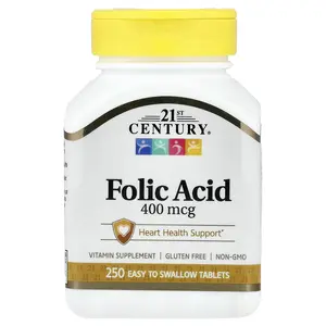 21st Century Folic Acid, 400 mcg, 250 Easy to Swallow Tablets