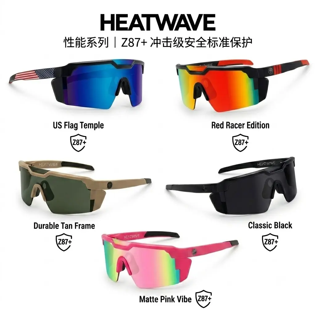 HEATWAVE Shield-X ANSI Z87+ Certified Sports Sunglasses, Multi-Color Mirrored & Polarized Impact Resistant UV400 Cycling Glasses