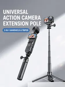 2-in-1 Action Camera Selfie Stick Tripod - Adjustable Extension Pole for Vlogging, Travel
