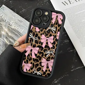 Fashion Creative Bow Leopard Pattern Phone Case High-Quality Full Protection Shockproof Phone Accessories Suitable for iPhone 17 16 15 14 13 12 11 Pro and Other Models Ideal as a Gift for Family and Friends