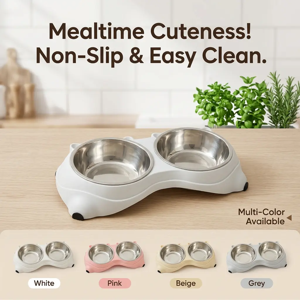 Elevated Stainless Steel Double Bowls Set (2-Piece) with Stand - Mess-Free Meals Food & Water Pet Feeder, Non-Spill, Non-Slip for Kittens & Small Dogs