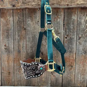 Hunter Green Nylon Horse Halter – Bronc Noseband with Western Conchos NH114