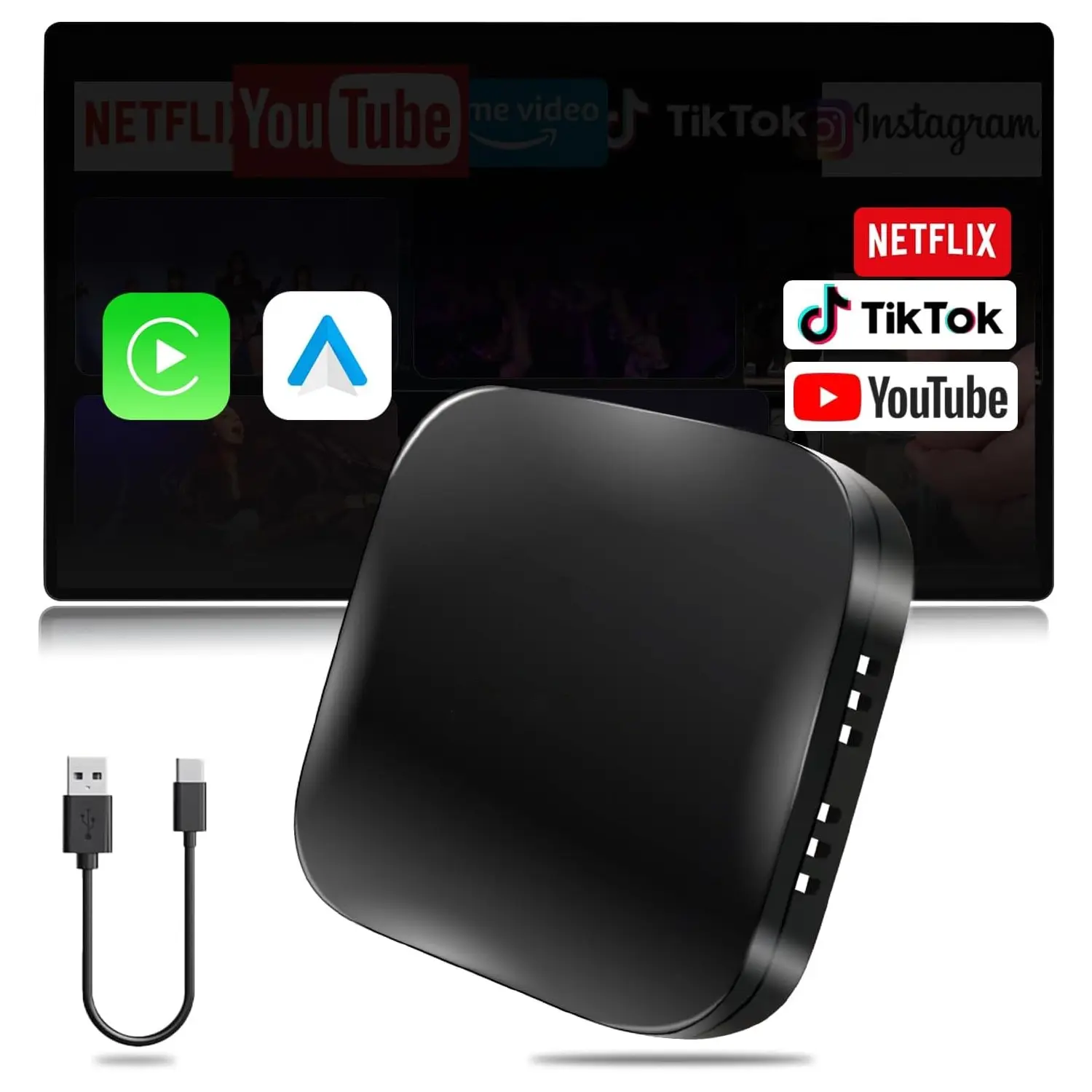 AI Box Carplay, Carplay Ai System, 2+32GB Ai Box for Streaming Netflix/YouTube, Car Play Wireless Adapter Supports iPhone & Android Auto, Plug & Play, Car Video Players, for Cars with OEM Wired CarPlay/Android Auto, Car TV Stick, Wireless Carplay