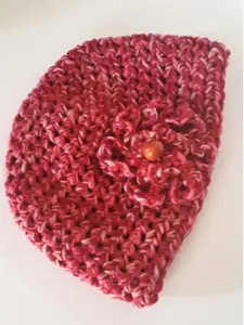 Flower Beanie, Red Winter Hat, Handmade Beanie, Flower with Wooden Bead