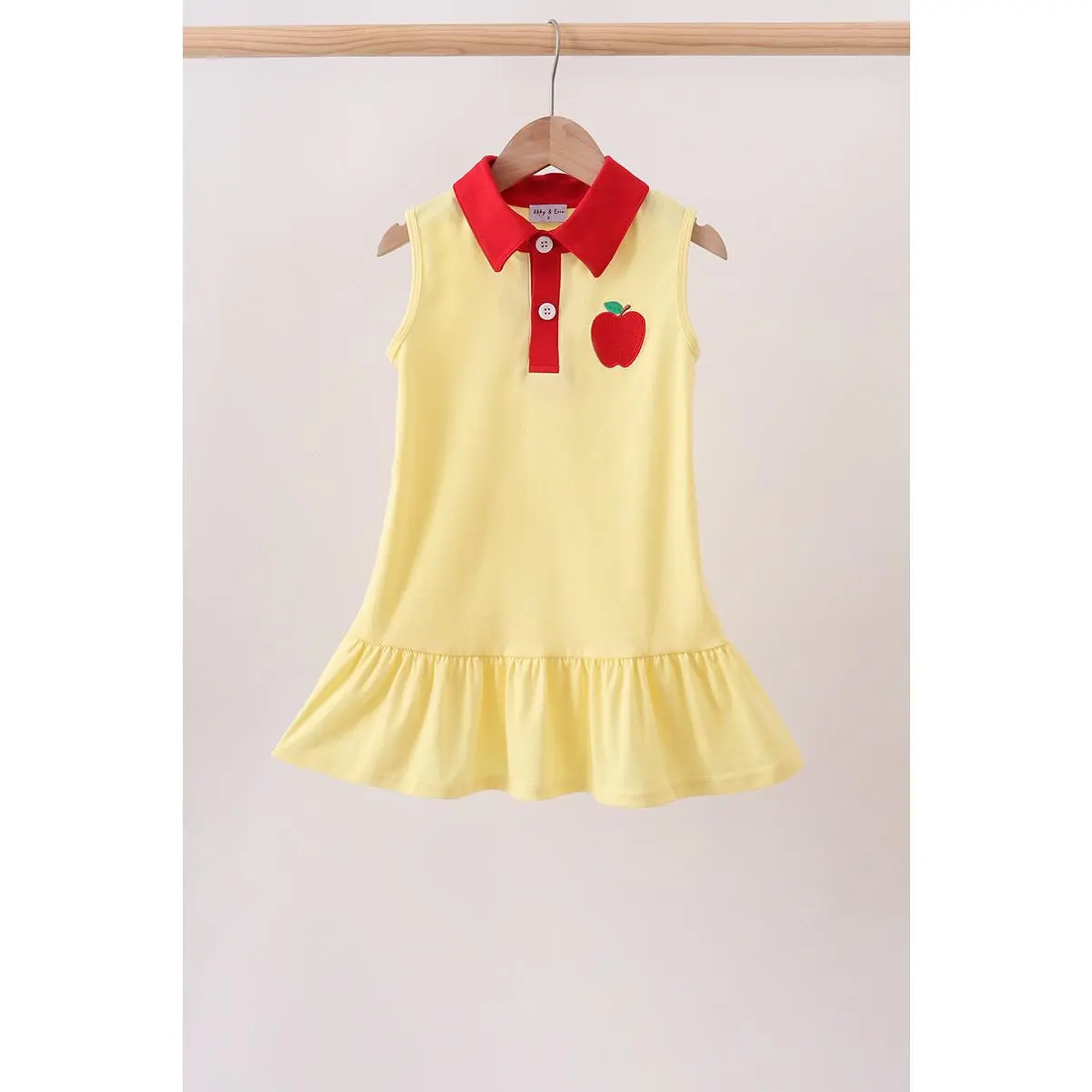 Yellow Apple Crayon Embroidered Ruffle Dress