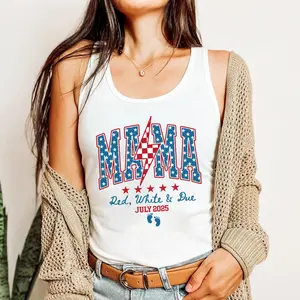 4th of July Pregnancy Announcement Tank Top, American Mama Tank Top, Red White and Due, Patriotic Maternity Tee, July Fourth Shirt for Mom to Be