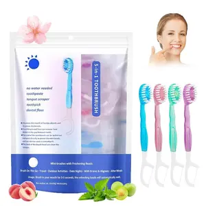 5-in-1 Mini Disposable Toothbrush with Toothpaste, Floss & Tongue Scraper | Travel Oral Care Kit for Fresh Breath Anywhere