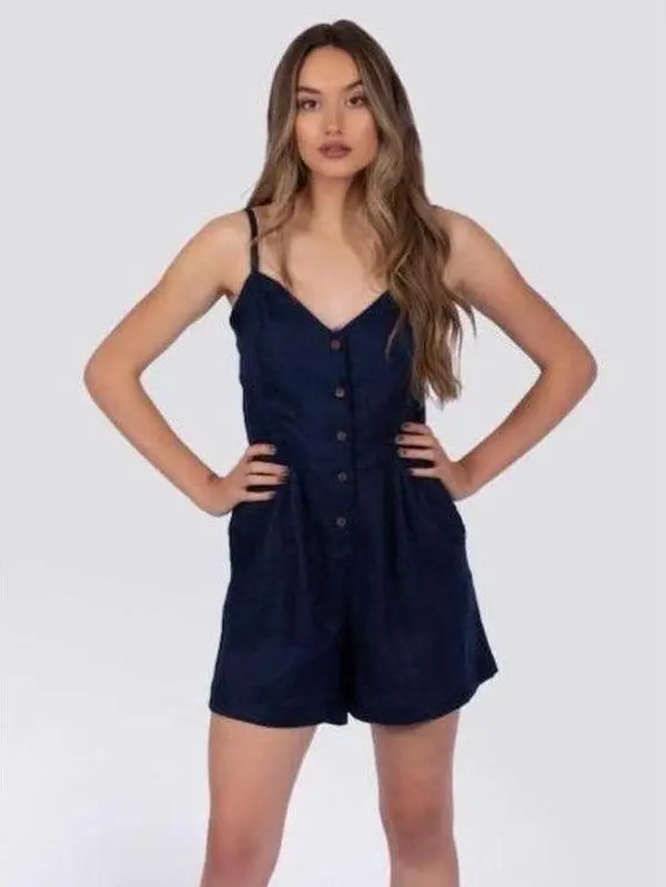 Sustainable Linen Navy Blue Romper | Ethical Fashion