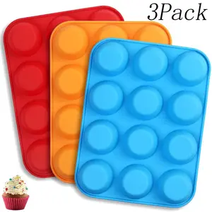 3 Pack Silicone Mini Muffin Pan,12 Cups Cupcake Pan,Non-stick Silicone Muffin Tins Baking Moulds,Food Grade Egg Silicone Molds,for Muffin