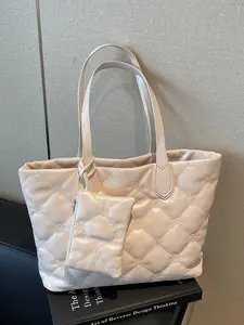 2025 New Tote Bag for Women Large Capacity Soft Surface Korean Style Feather Bubble Shoulder Bag