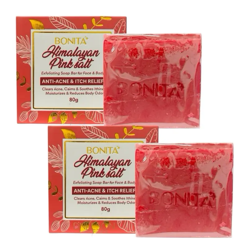 2 Bars BONITA Himalayan Pink Salt Exfoliating Soap Bar – With Tranexamic Acid, Rice Ferment, Abalone Ferment, Bergamot & Orange Peel - 80g