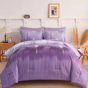 Comforter Set , Ombre Purple 7 count Bed in a Bag Colorful Abstract Art Gradient Comforter Soft Microfiber  Set with Flat Sheet, Fitted Sheet, Pillow Shams, Pillowcases