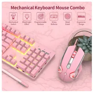 Ajazz Mechanical Keyboard Mouse Combo USB Wired Gaming Keyboard Mouse Set 104Key