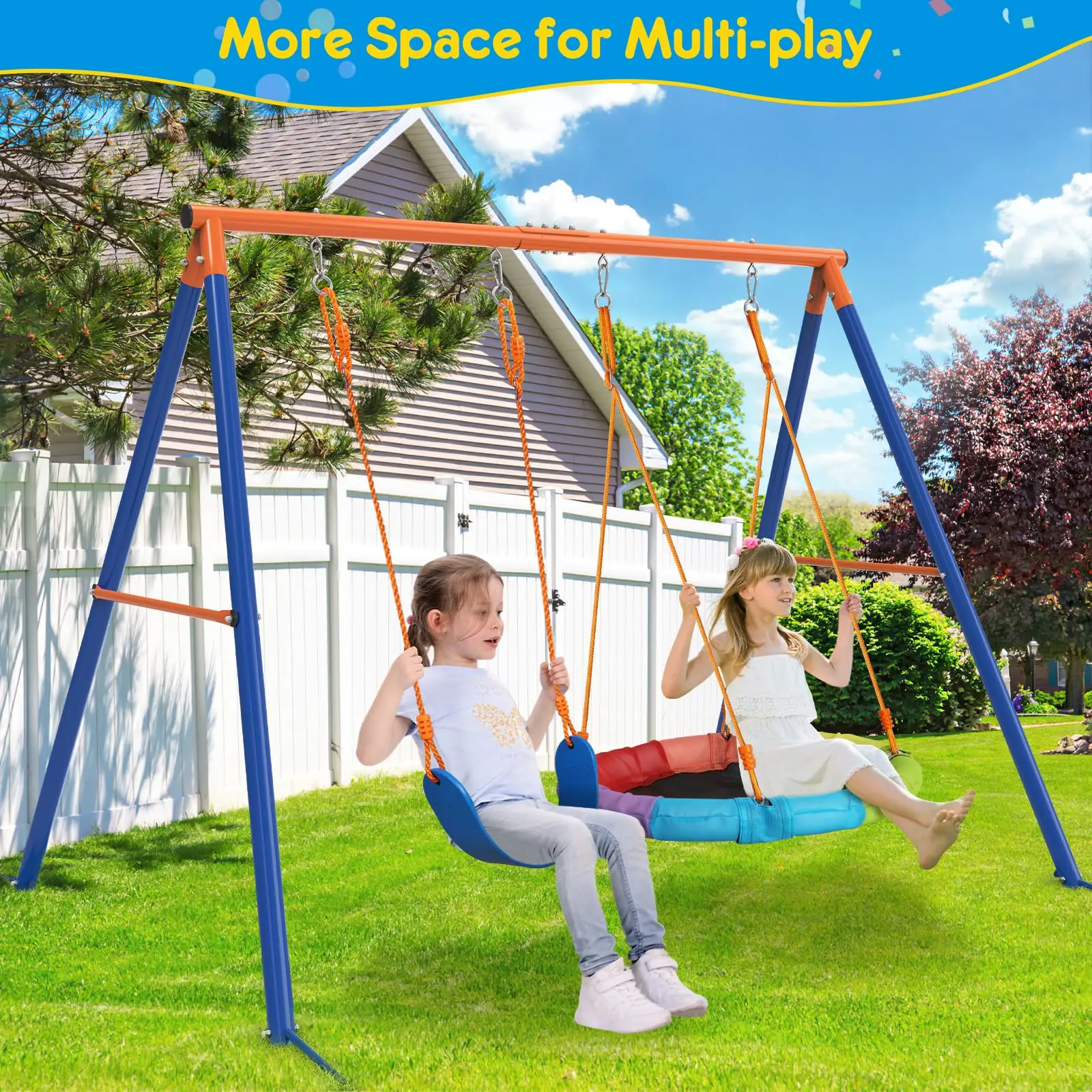 【FallDealsForYou】 Swing Set for Kids, Saucer Swing with Heavy-Duty Metal Frame and Adjustable Ropes for Kids Outdoor, Safe Waterproof Round Swing for