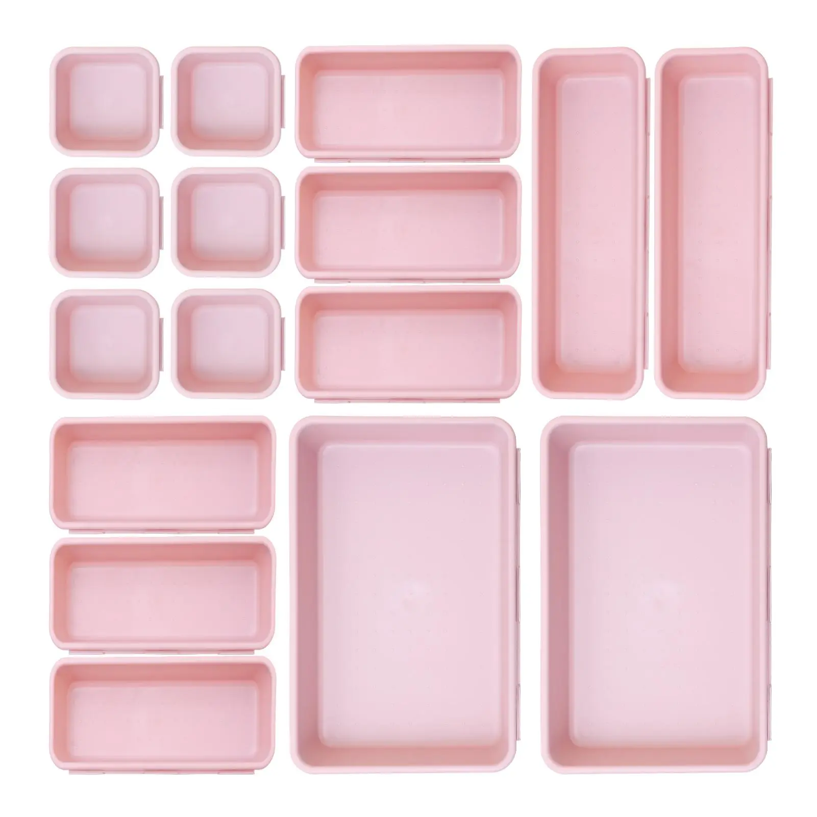 Three Size Portable Drawer Storage Bins 16Pcs Stackable Plastic Organizer Household Multi Scene Storage Tools Cosmetic Classification Tray Kitchen Small Ware Box Office Sundry Sorting Container