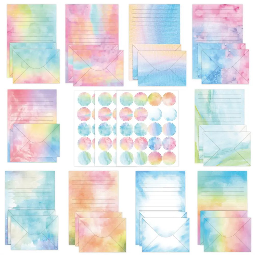 A Set of 160 Pcs Stationery Paper,Including 50 Double Sided Stationery Papers with 50 Matching Envelopes and 60 Round Dot Sticker,Halloween Christmas Party Gifts,DIY Hand Tools Kits