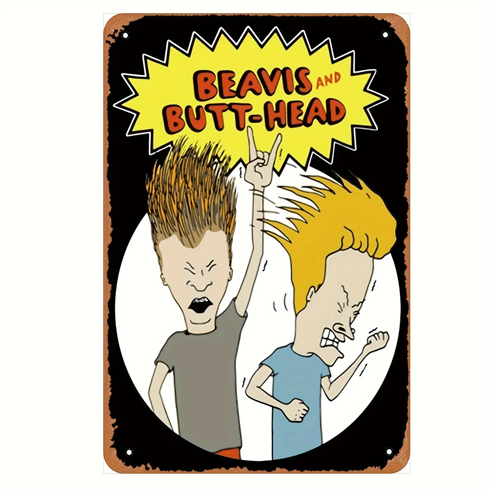 Beavis and Butt-Head Metal Tin Sign Wall Art - Iron 8x12 Inch Poster for Home Decor, UV Protected & Fade Resistant, Laminated Edges with Pre-Drilled Holes for Easy Hanging