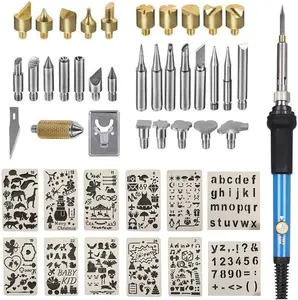 Wood Burning Kit Adjustable Temperature Wood Burning Pyrography Pen Tool Kit 46 Pcs Blue for Adults