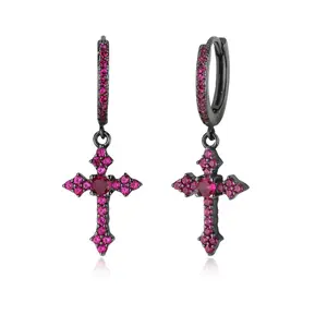 Punk Style Cross Design Dangle Earrings,artficial Zircon Decor Drop Earrings for Women & Men Casual Fashion for Party Dauly Chlothing Decor sparkly ear rings
