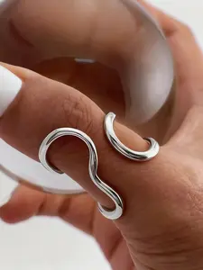 Minimalist Temperament Irregular Line Design Cuff Ring, Statement Multi Ring, Fashion Accessories for Women & Girls, Adjustable Rings, Trendy All-match & Exquisite Jewelry for Birthday Gift