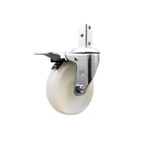 Service Caster SCC-SQTTL20S414-NYS-34 Swivel Square Stem Roller Stopper Castor, 4x1.25 in. White Nylon Wheel, 0.75x2 in. Square Stem, 3x0.26 in. Diameter Mounting Holes, Total Lock Brakes, Roller Stopper Castors