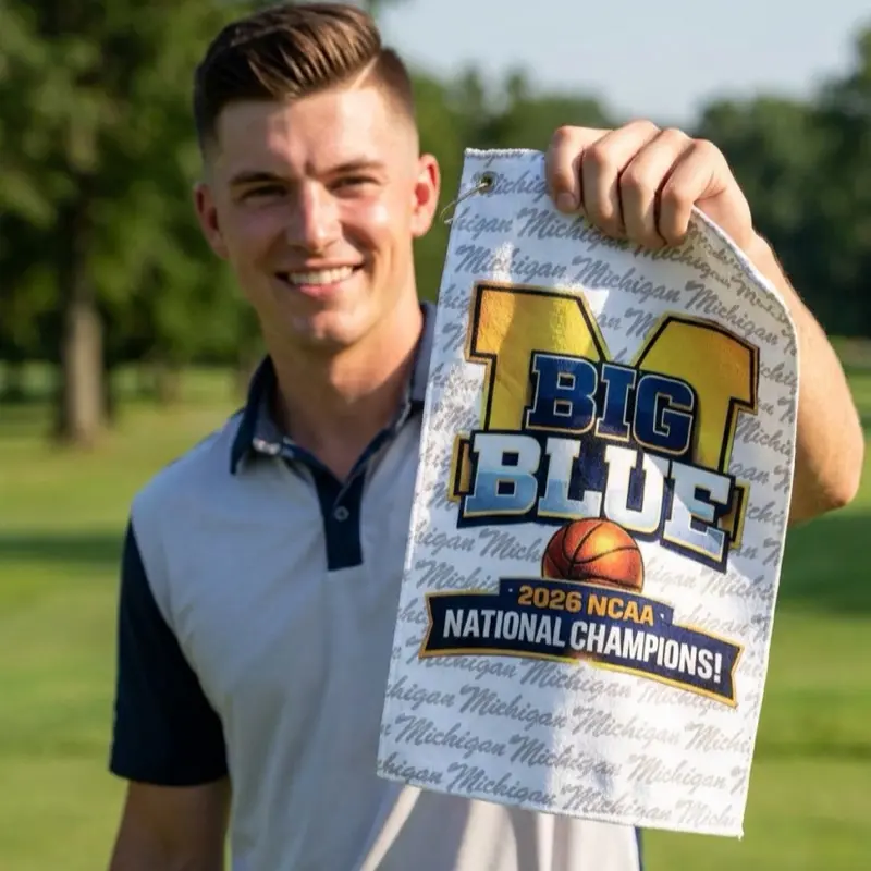 Michigan Basketball National Champions Golf Towel, Microfiber Waffle Weave Golf Towel with Clip & Grommet, Absorbent Novelty Golf Gift