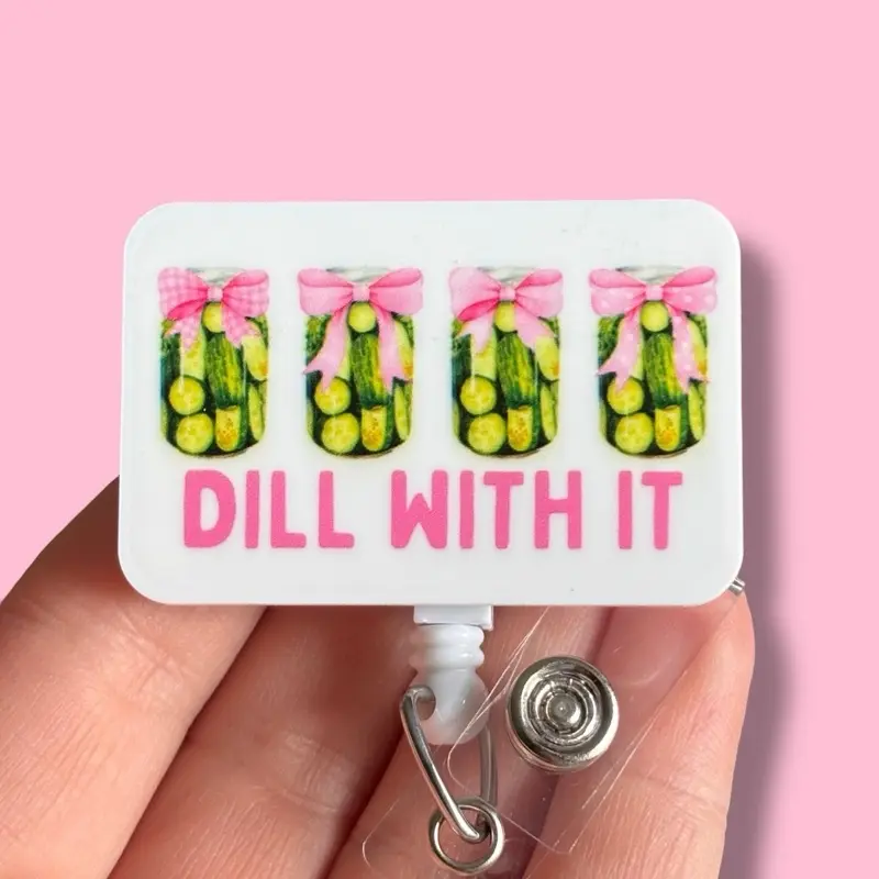 Glitter My Badge Funny pickle Dill with it badge reel for nurse and hospital workers. Badge clip Badge pull - Retractable swivel clip with a 360 rotation. Great gift for coworker