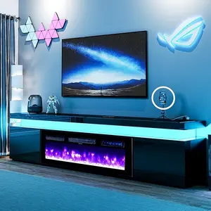 70" & 87" Fireplace TV Stand with Electric Fireplace, RGB LED Media Console with Charging Ports for Living Room (Two Packages Shipping)