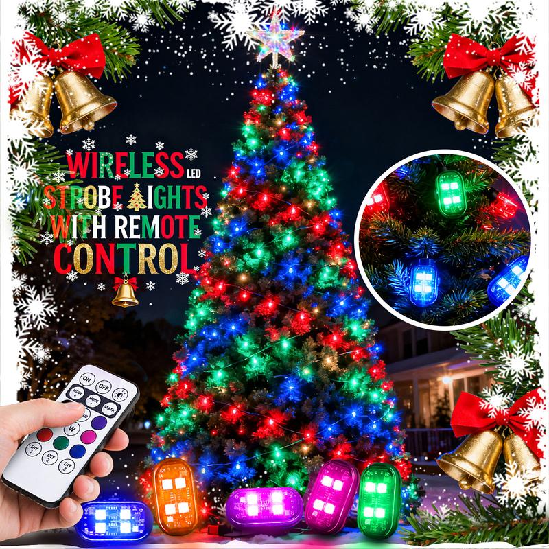 8 PCS RGB strobe lights, wireless flashing safety warning lights, multi-functional decorative lights, suitable for bicycles, cars, toys, etc. (includes 4 LED beads).