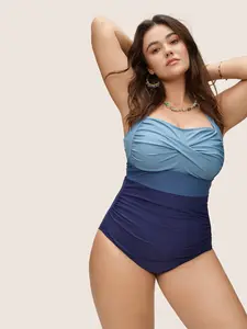 【Tummy control】Bloomchic Contrast Twist Front Tummy-Control One Piece Swimsuit 2026 Spring Break Gift For Easter's Day Mother's Day