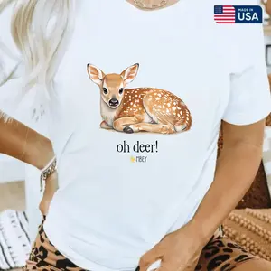 Fawn oh deer Tee | Baby Deer Graphic Unisex Cotton Shirt，100% Cotton T-Shirt S-5XL，Cute Animal Print Men's T-Shirt Deer With Oh Deer Text Design For Casual Wear In Spring And Fall Perfect Gift For Nature Lovers And Animal Enthusiasts